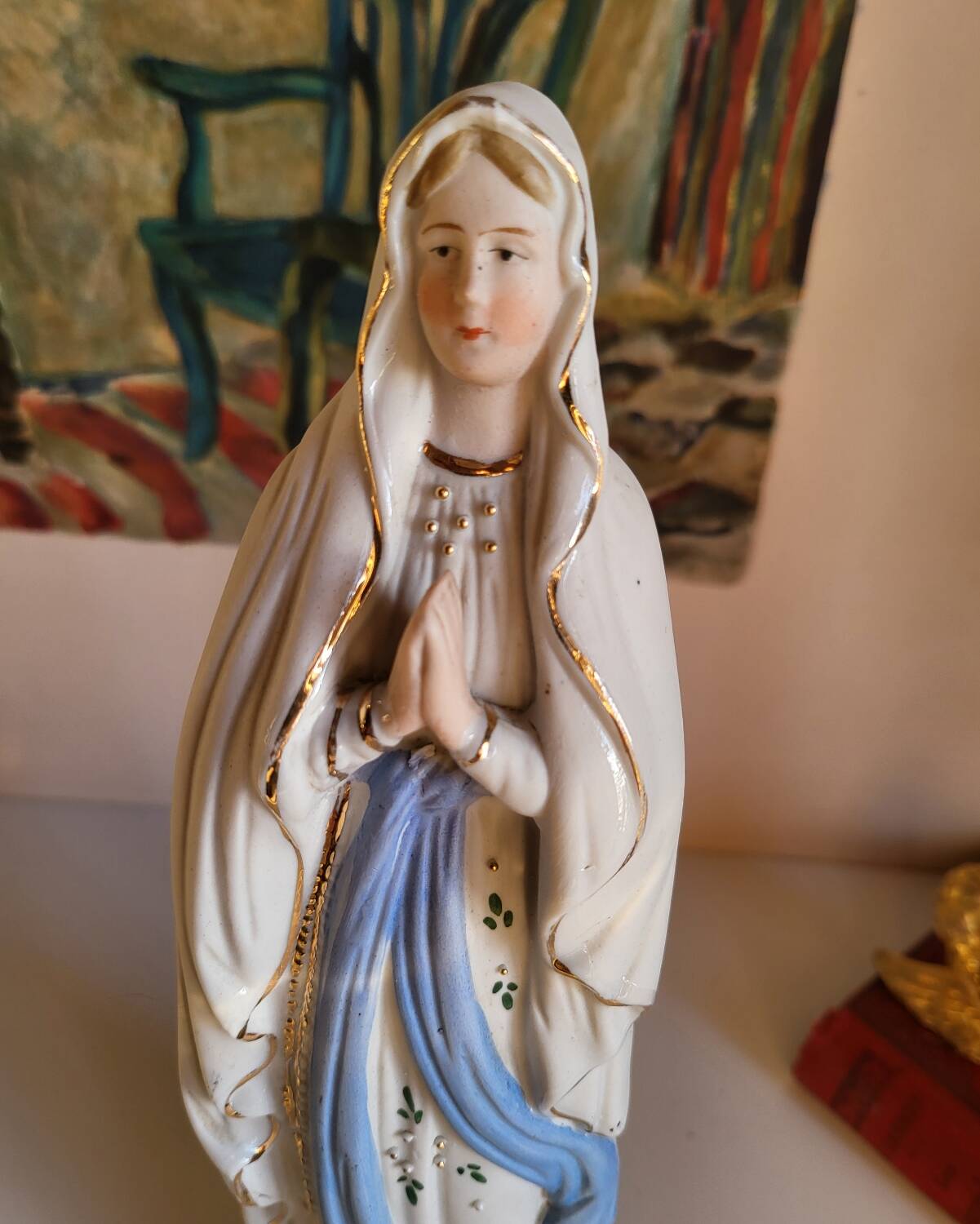 Religious Statuette of the Virgin Mary in Biscuit Porcelain