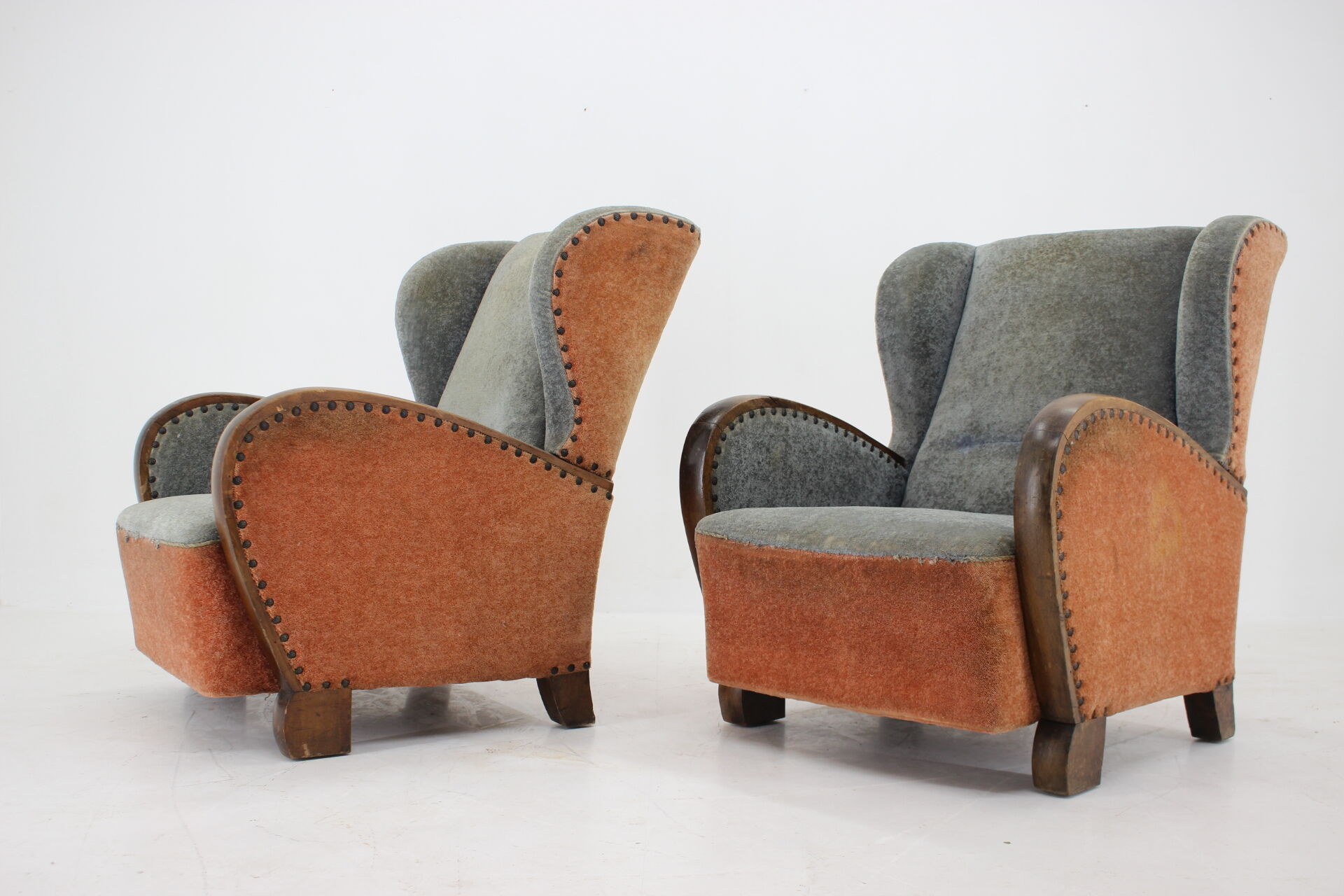 1940s Pair of Large Wing Chairs, Czechoslovakia