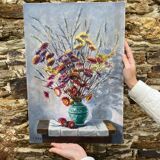 Peinture bouquet fleurs séchées J.Moy