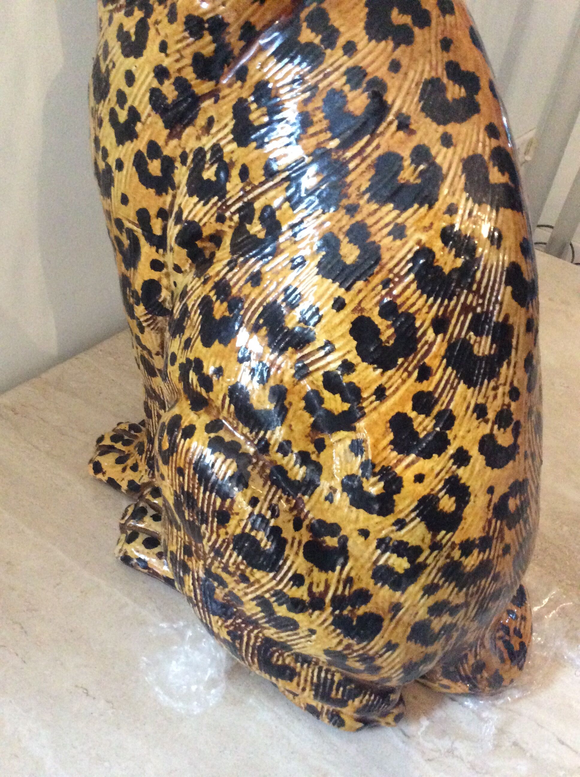 Enamelled terracotta leopard from the 60s Italy