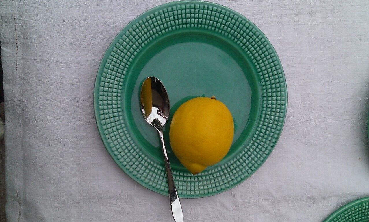 9 Plates blue green earthenware dessert