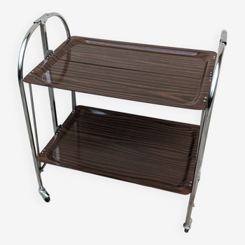 Very practical and multifunctional folding trolley, in chrome metal and Rosewood wood.