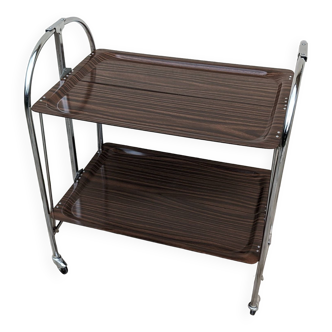 Very practical and multifunctional folding trolley, in chrome metal and Rosewood wood.