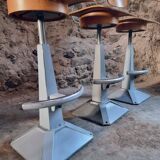 Set of 3 industrial swivel workshop chairs – fixed height bar stools – mid-century factory seats