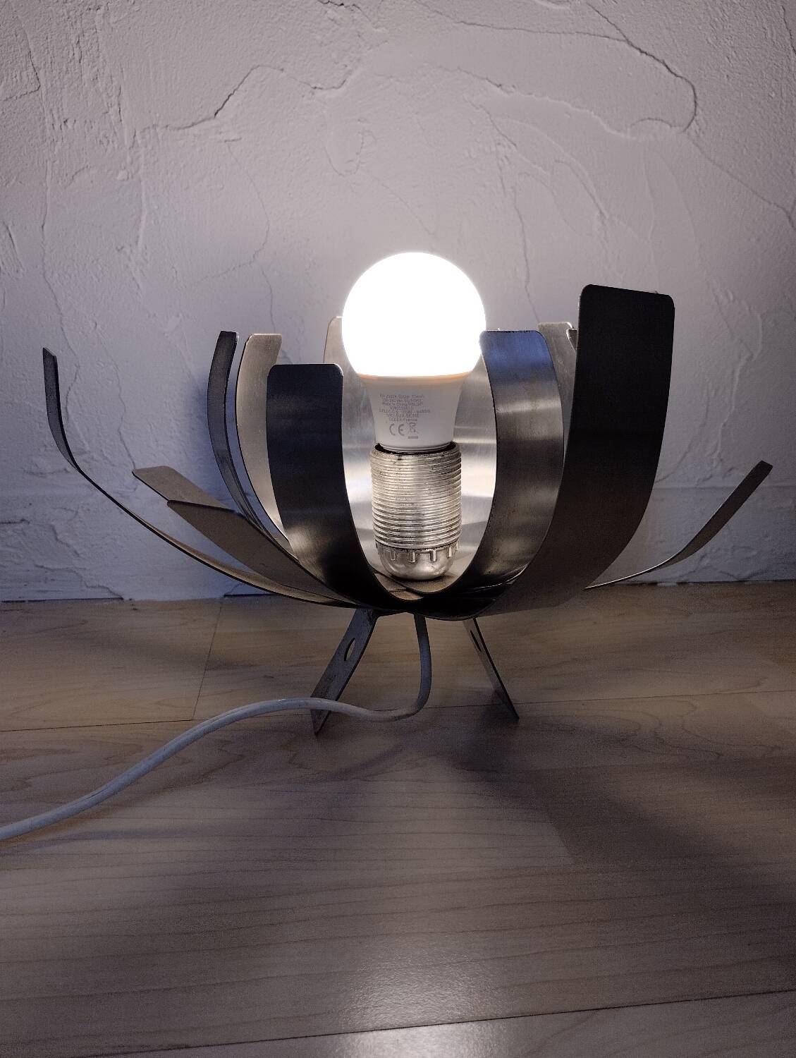Seventies brushed steel flower lamp