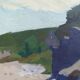 Mid-Century Modern "Outcrop" Swedish Landscape Oil Painting, Framed