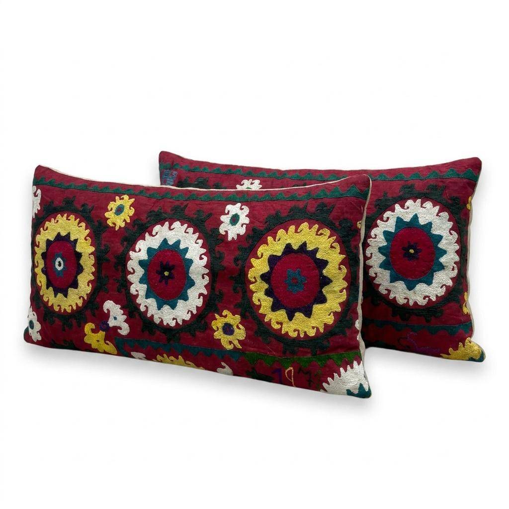 Set of 2 vintage embroidered cushion covers 38x84 cm
