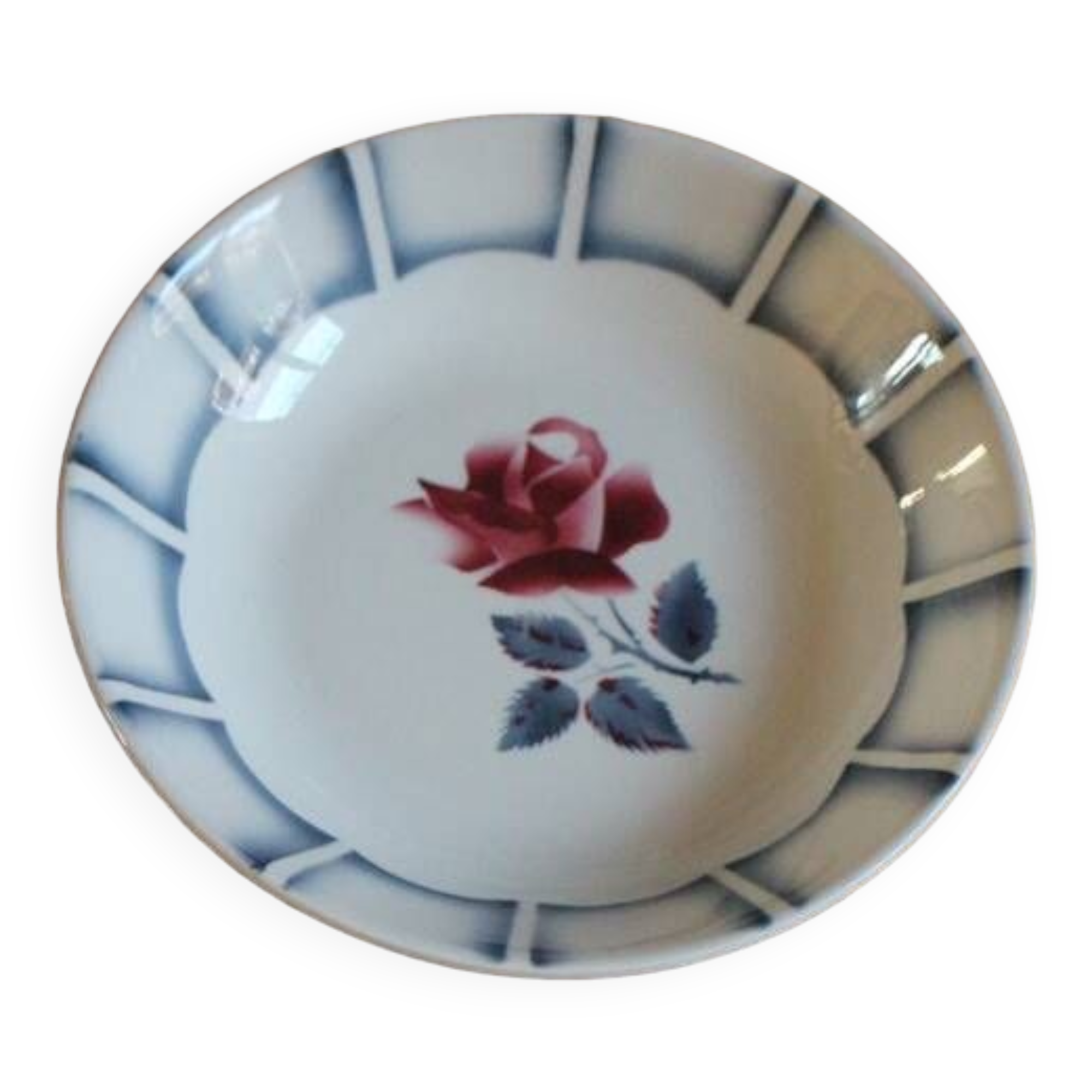 Red rose bowl art deco dolphin Digoin Sarreguemines