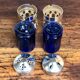 Salt and pepper shaker in metal and blue glass 1930'