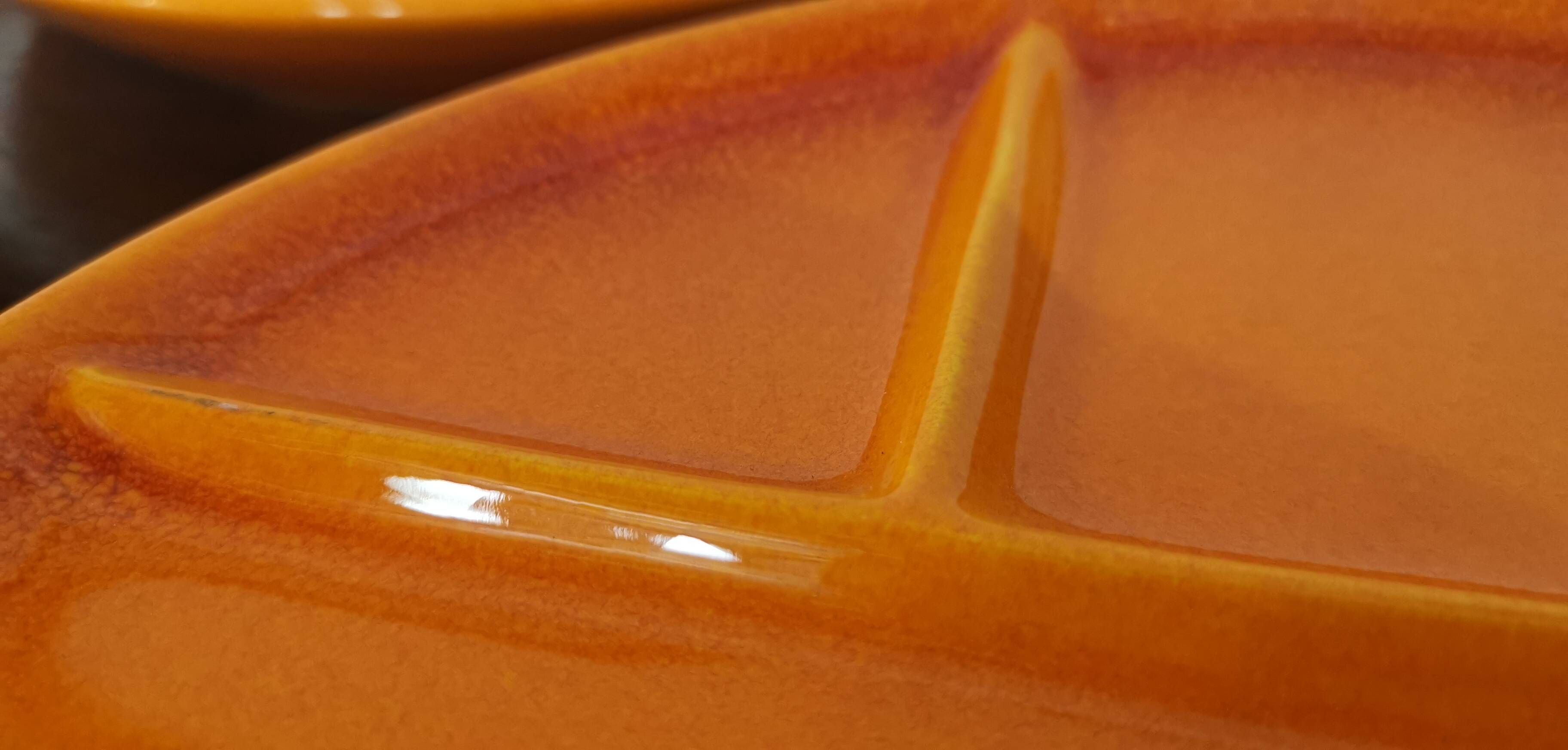 Set of 6 Orange St Amand Fondue Plates Vintage 1970