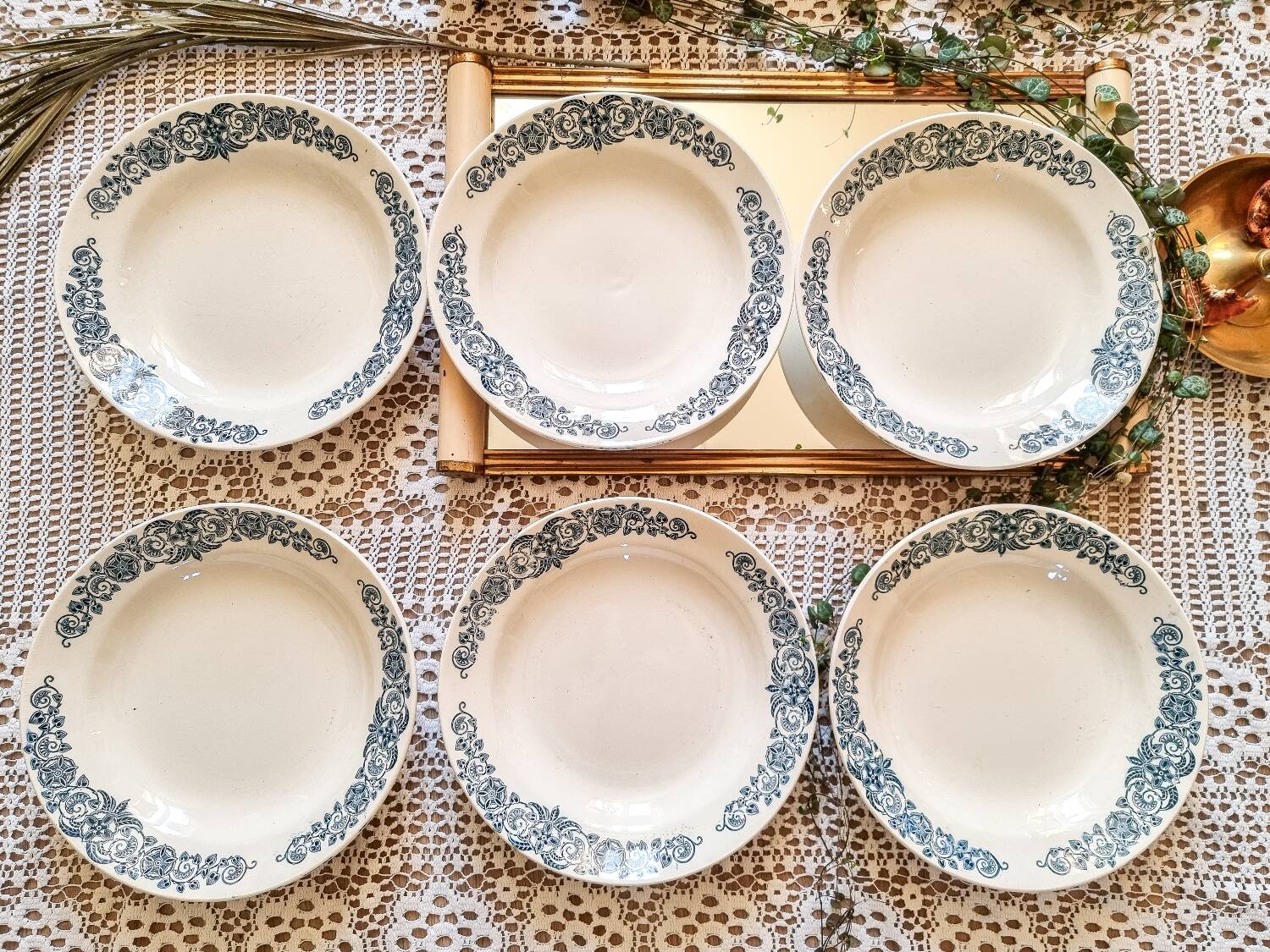 6 soup plates, iron earth, Longchamp, mid-20th century