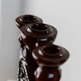 Large brown glazed ceramic candle holder for 3 candles - Brutalist mid-century Estonian design, 1960s