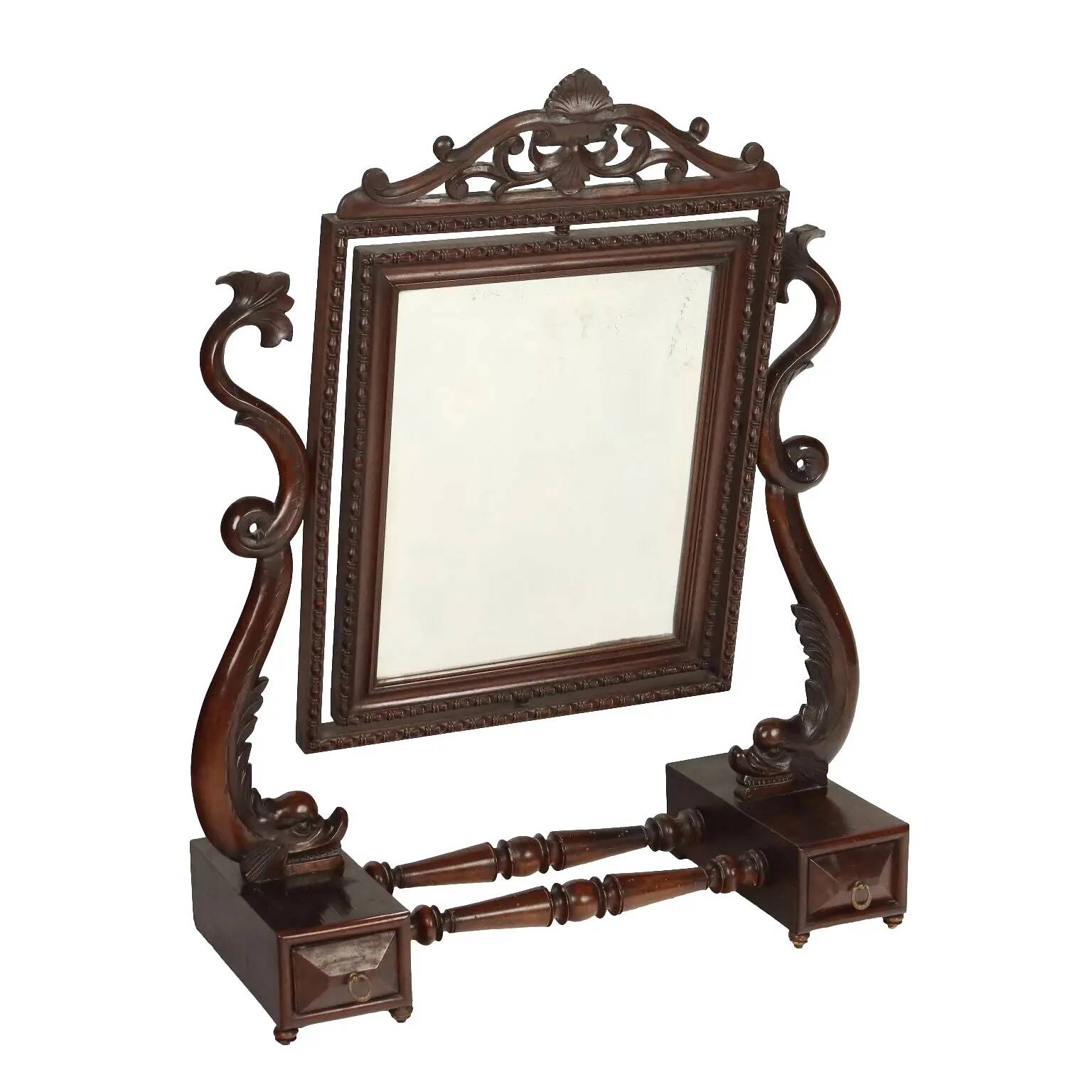 Small antique psyché mirror in mahogany and poplar, Italy, 19th century.