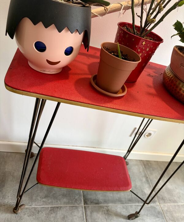 Desserte / console vintage Formica rouge - années 50/60