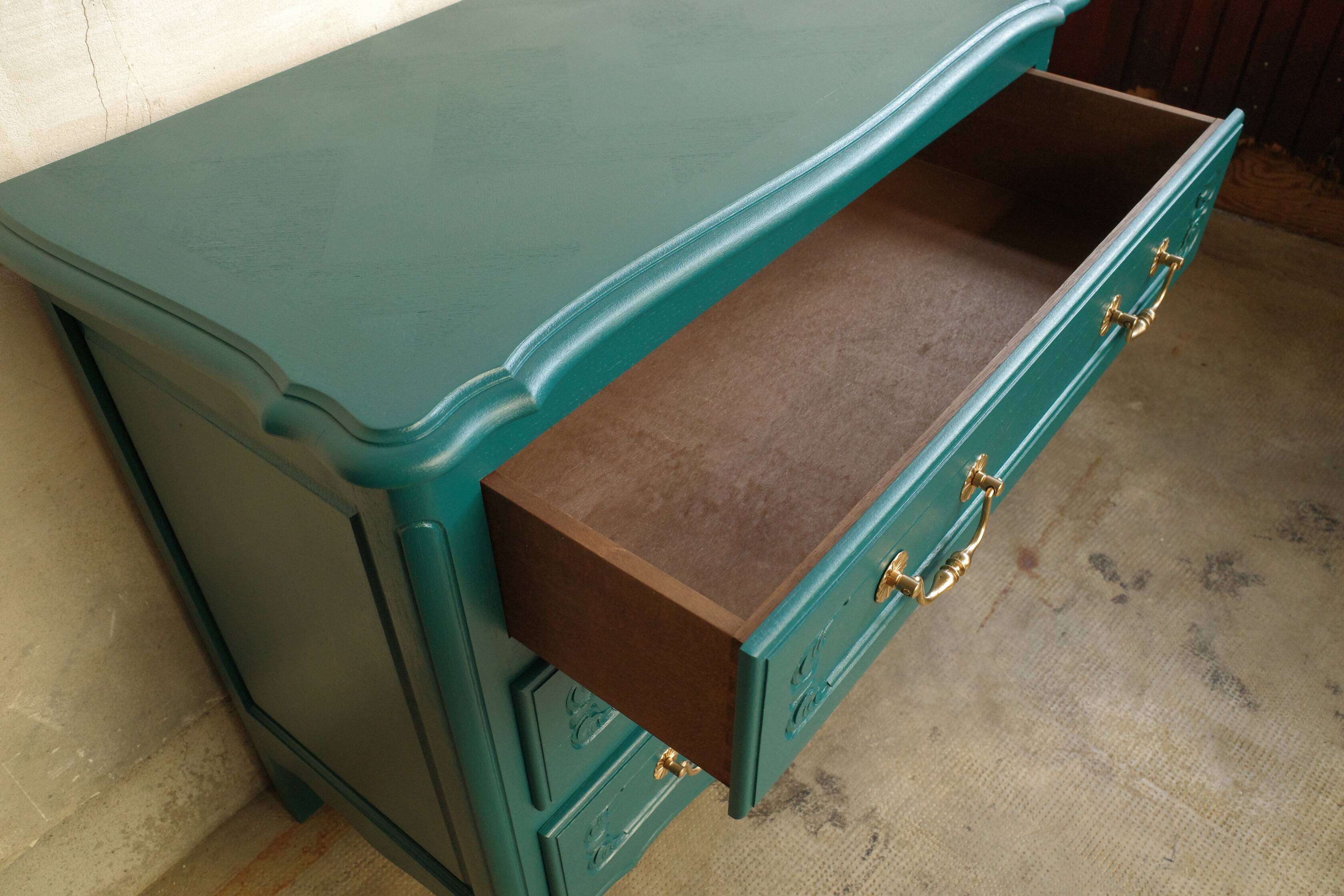 Emerald green vintage dresser revamped