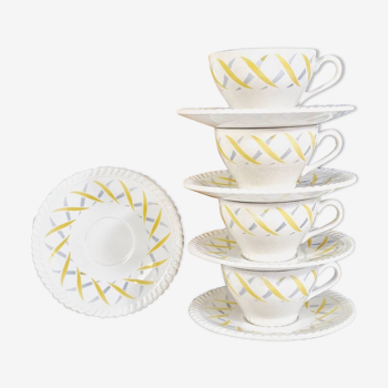 Set of 4 cups and 5 under cups in ceramic FB Badonviller