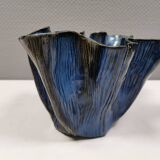 Very special vase in “folded” bluish glazed clay.