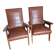 Scandinavian vintage brown skai and wood armchairs