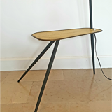 Mid-century tripod floor lamp with perforated metal shelf