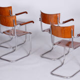 Set Of 4 Restored Bauhaus Beech Armchairs Designed by Mart Stam, 1930s, Czechia, High Gloss