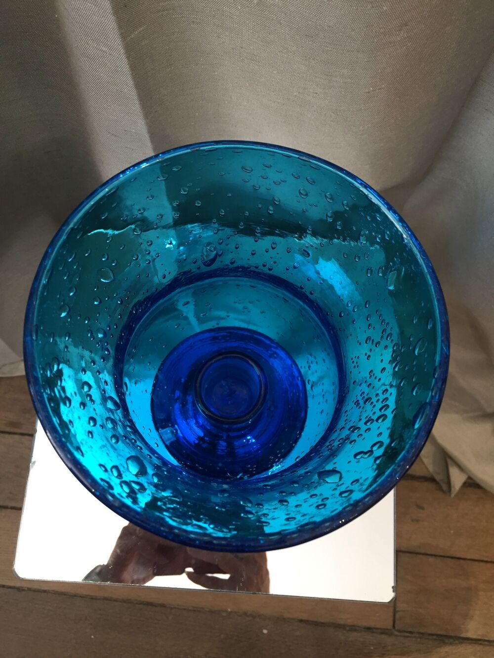 Turquoise blue bubble glass candle holder photophore