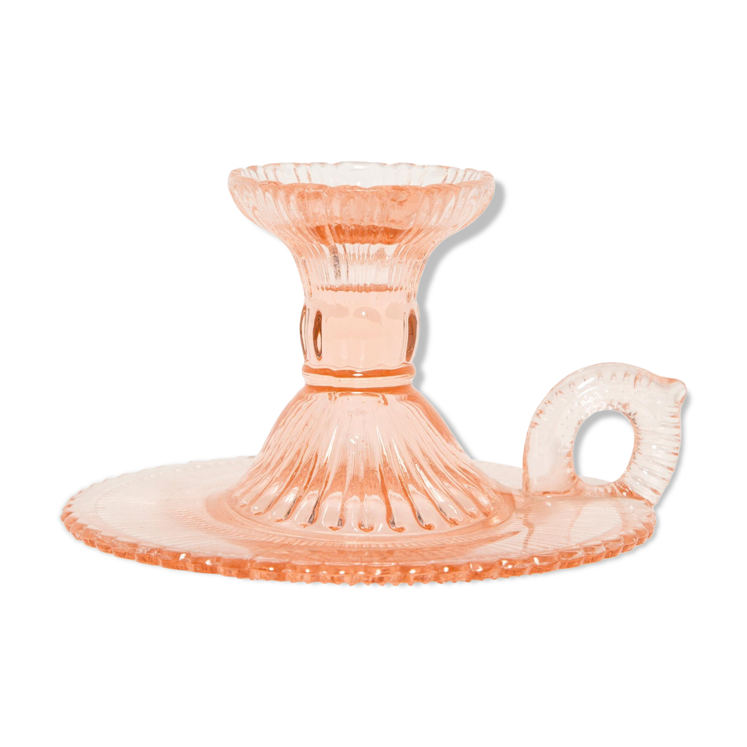 Pale pink glass candlestick mid-century, Europe, 1960s