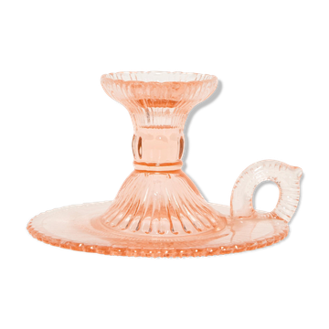 Pale pink glass candlestick mid-century, Europe, 1960s