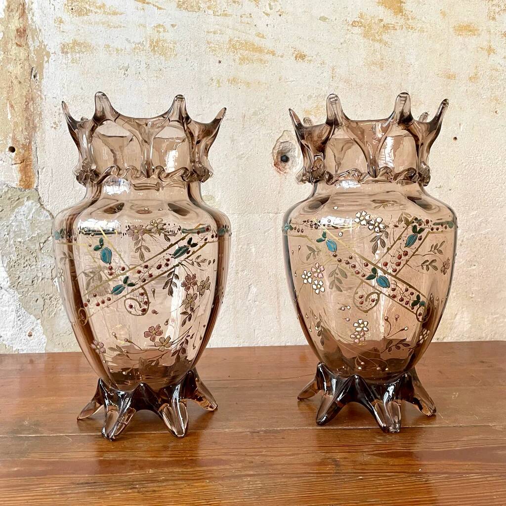 Pair of Art Nouveau crystal vases by Auguste Jean
