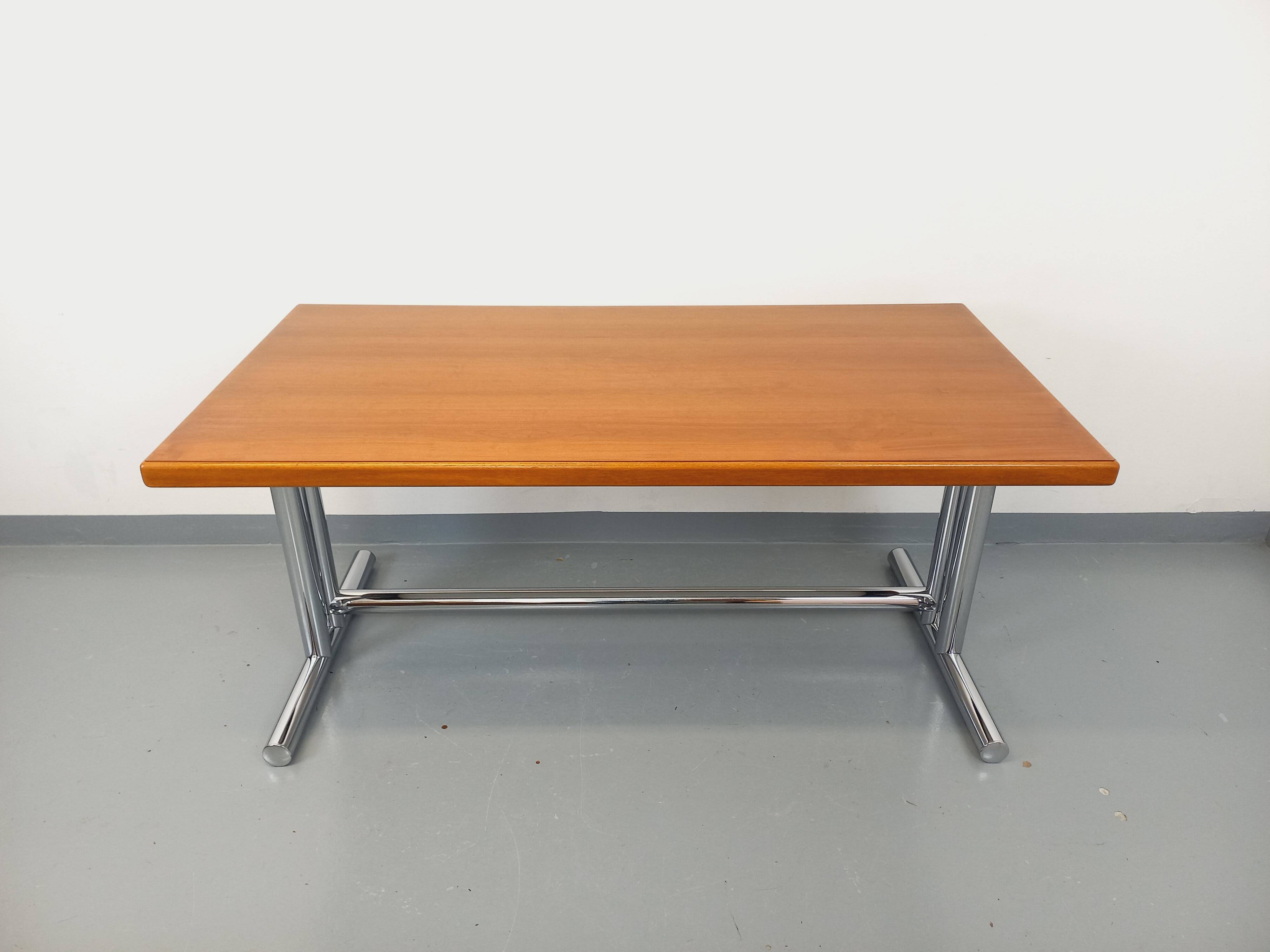 Vintage walnut and chrome metal desk from the 1970s.