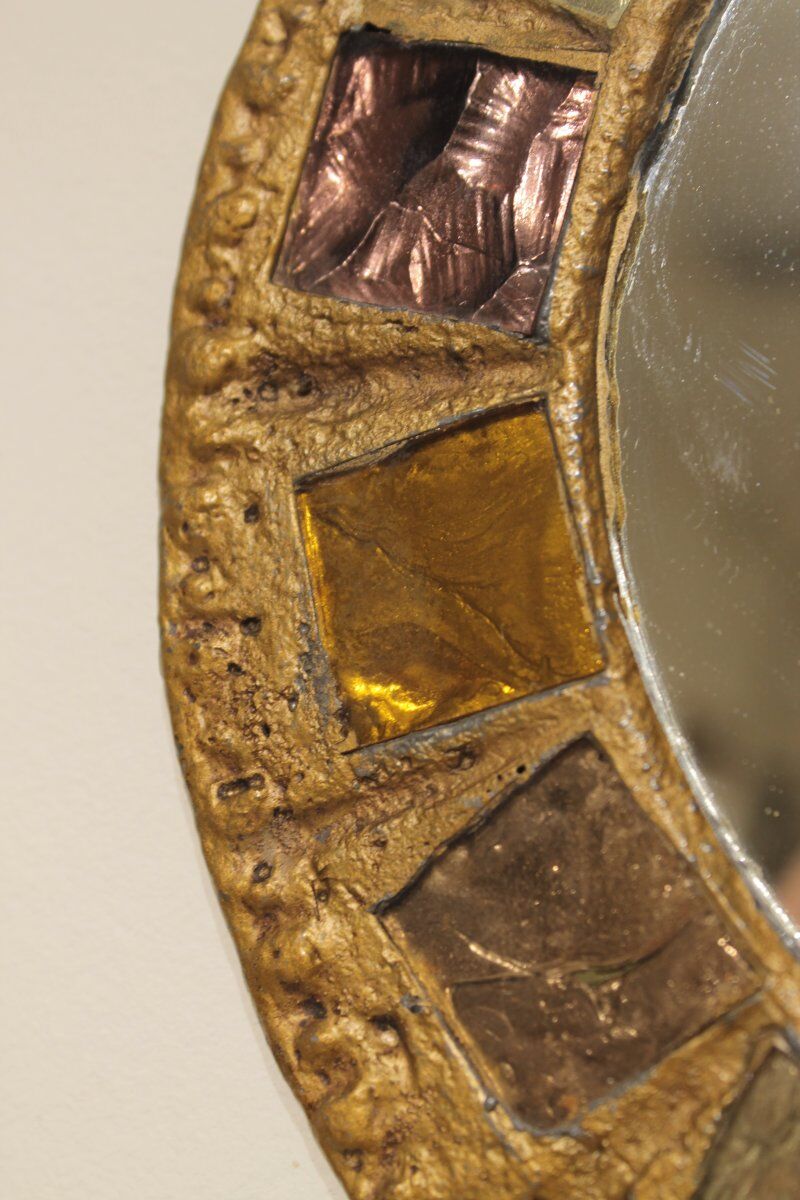 Brutalist mirror in lead and talosel by Irena Jaworska