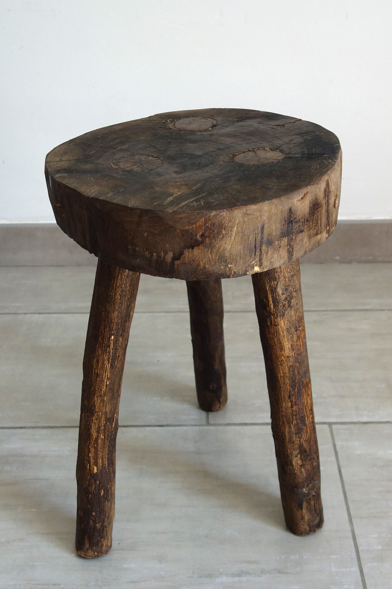 Vintage folk art tripod brutalist stool