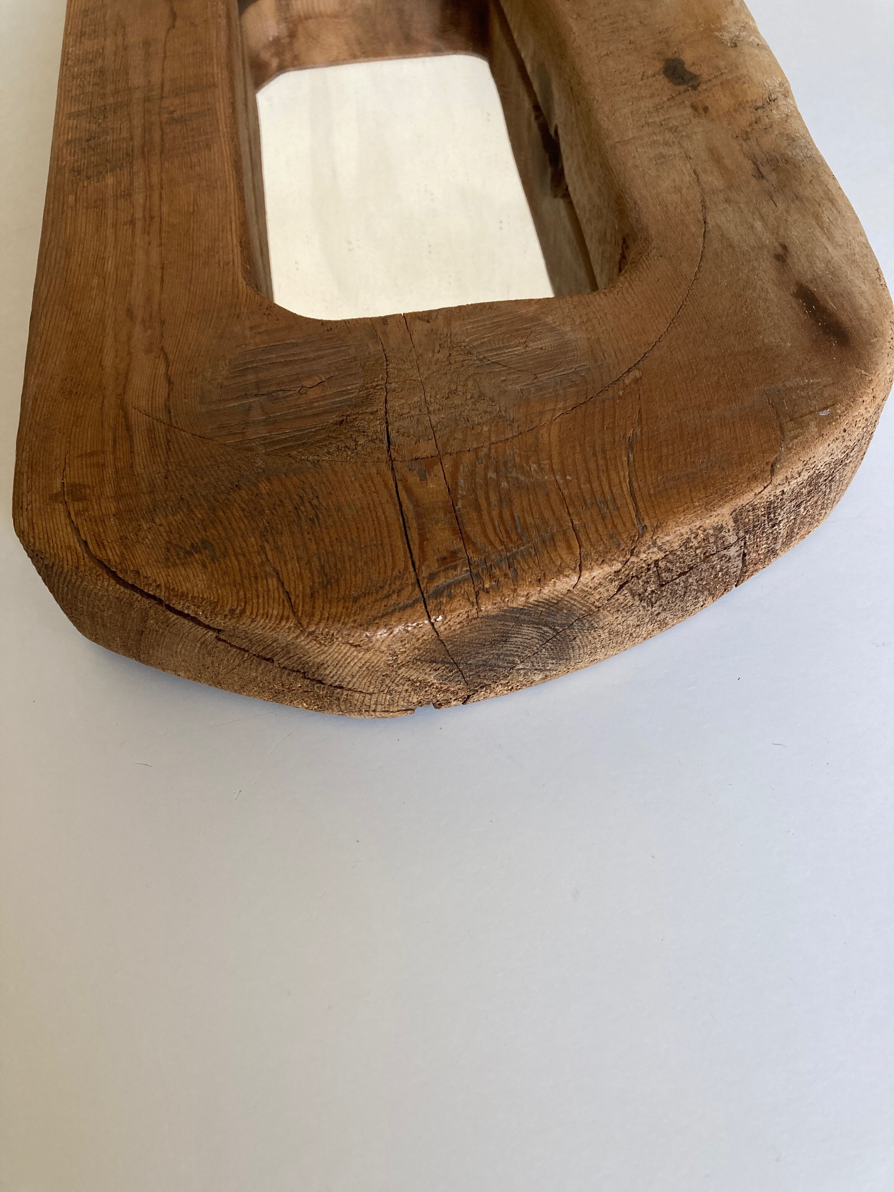 Mirror cubist shape in raw wood Formentera 1970