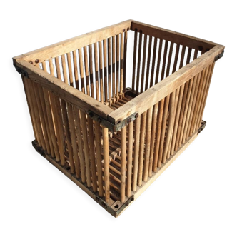 Caisse panier cage de filature XIXe à barreaux bois