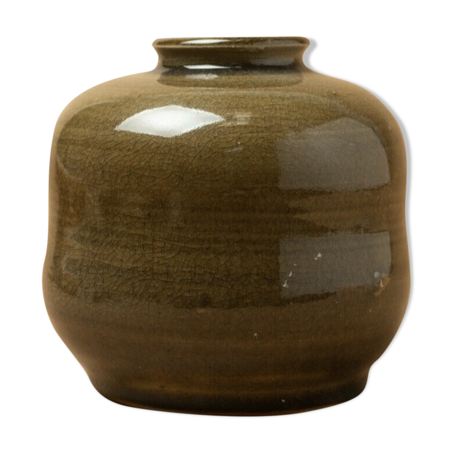 cracked green enamel vase signed kiseto vintage 1970