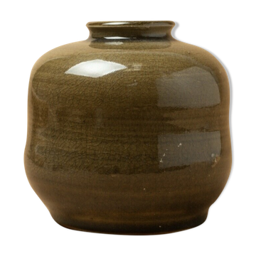 vase émail vert craquelé signé kiseto vintage 1970