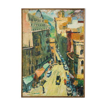 Vibrant Modernist Expressionist - Street Scene With Mid-century Cars