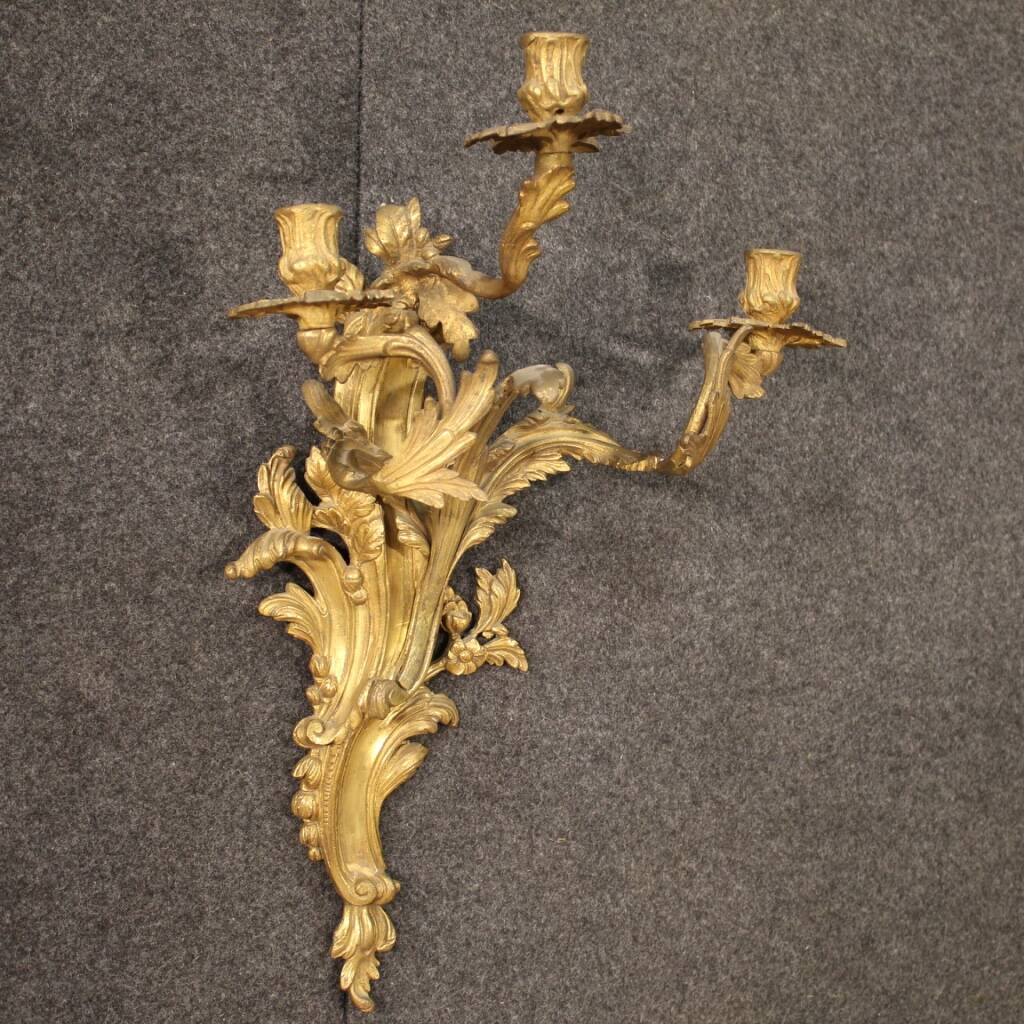 Pair of wall lights in gilt bronze in Louis XV style