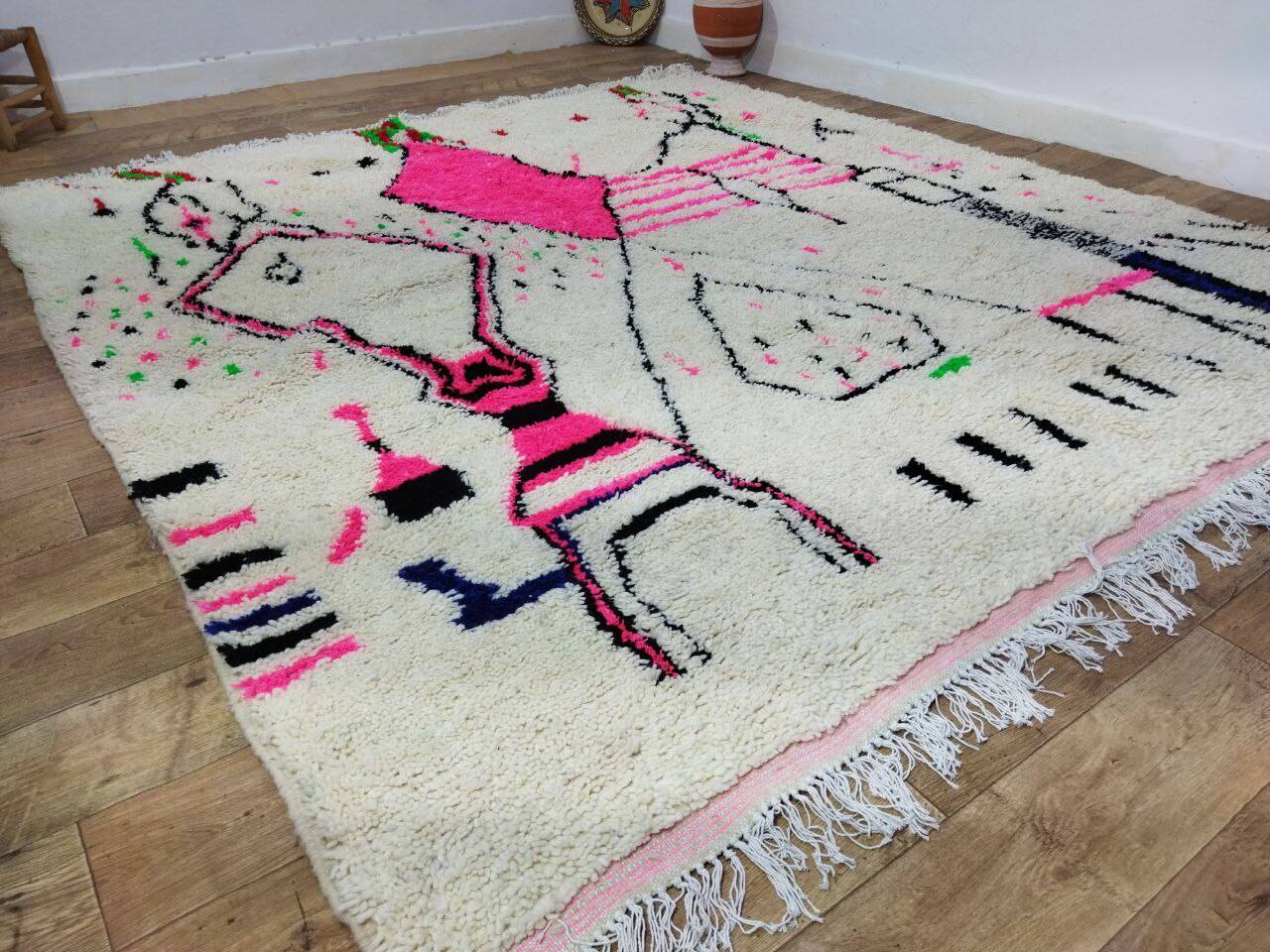Handmade wool Berber rug 266 x 242 cm