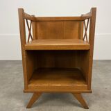 50s wooden cross-braced bedside table