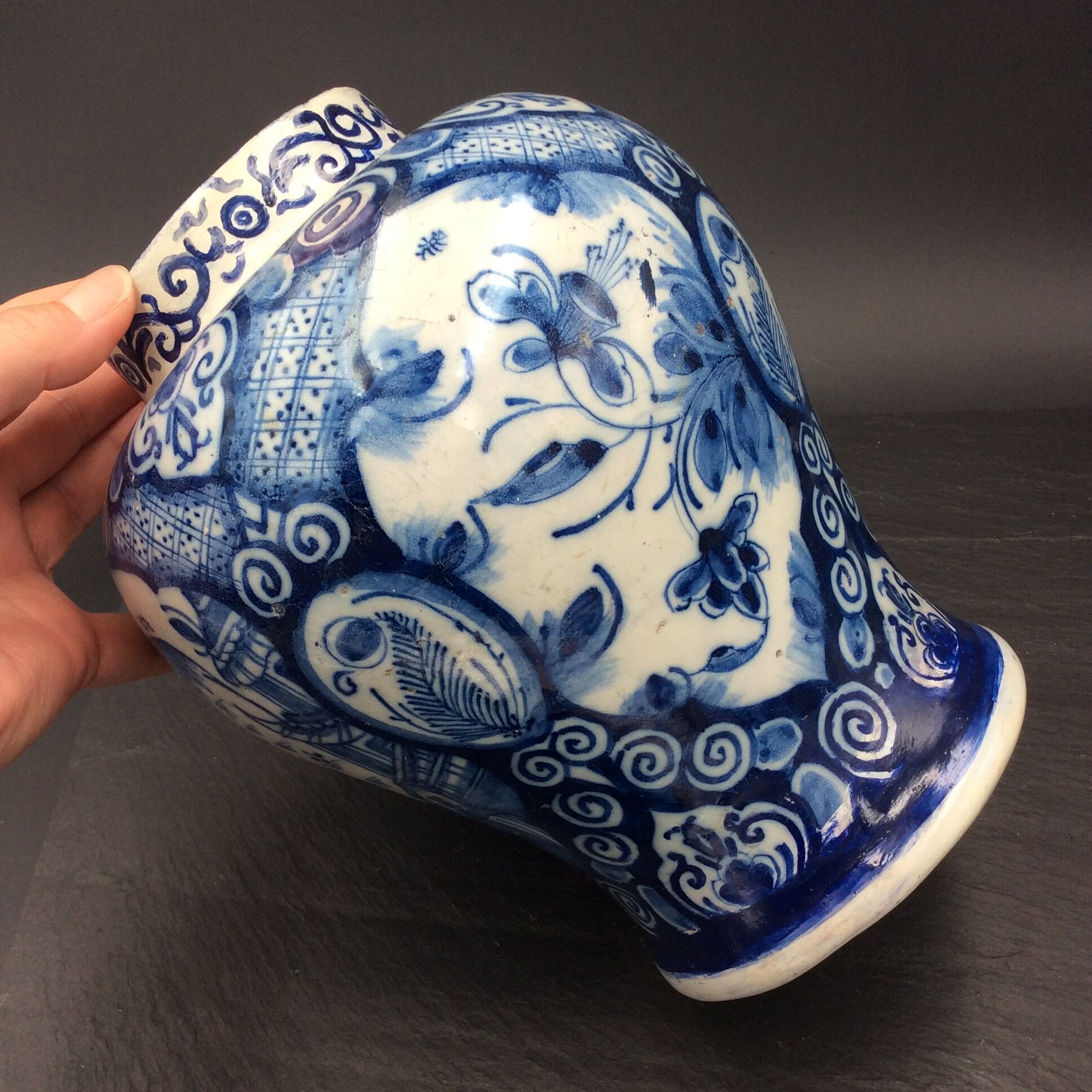 Delfts dutch workshop the peacock xviii earthenware vase restored - antique vase 18thc