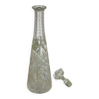 Long carafe with a cut Bohemian crystal stopper, design decor, 38.5 cm.
