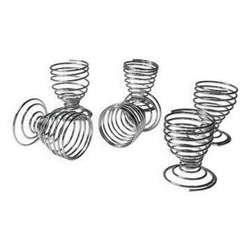 Set of 6 vintage egg cups - chrome metal spiral, timeless Space Age design, Italy 1970s - gift idea, retro and elegant table decoration.