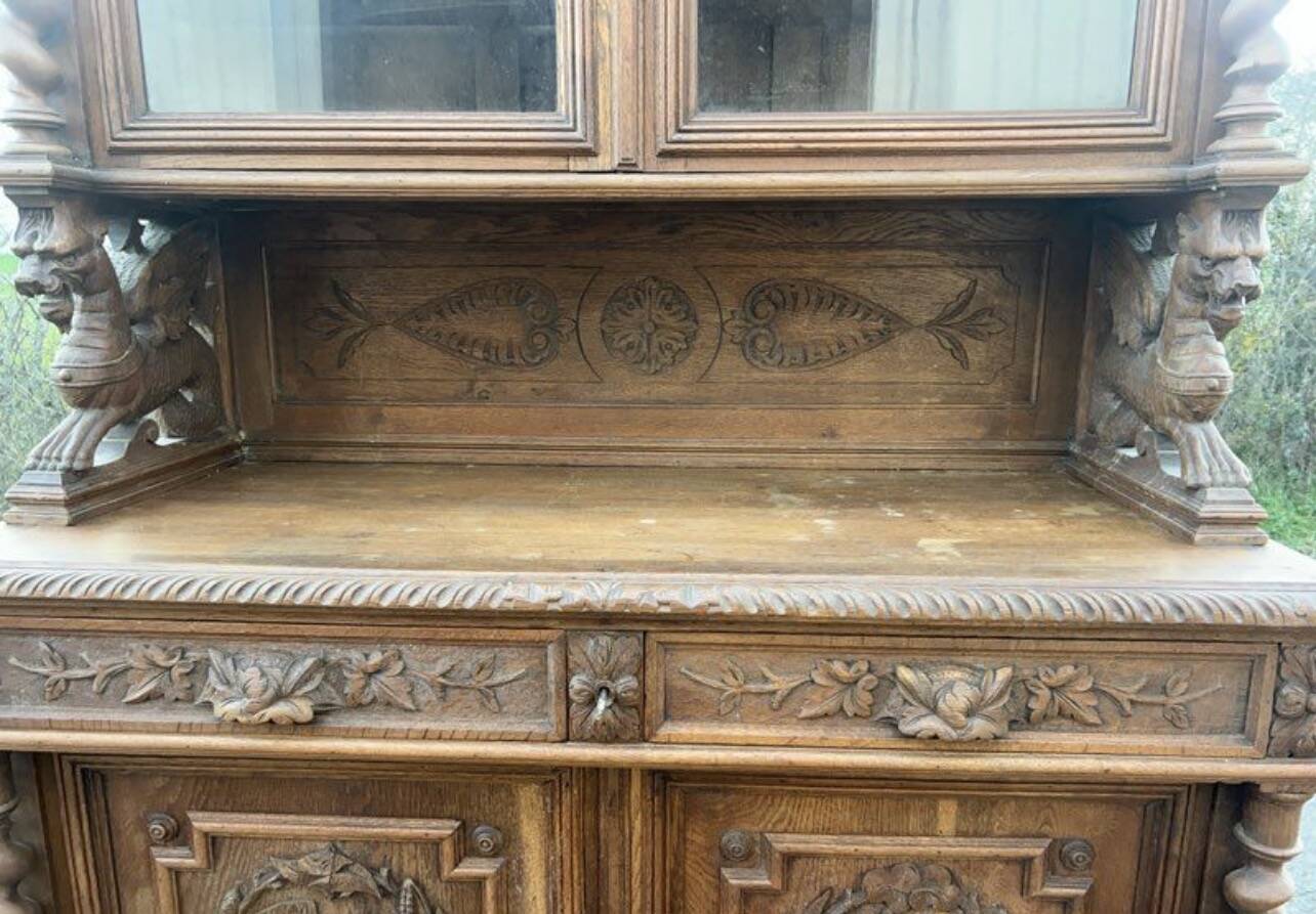 Henri II two-body buffet carved from solid wood