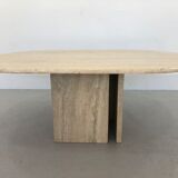 French Coffee Table in Travertine and Marble, 1960s