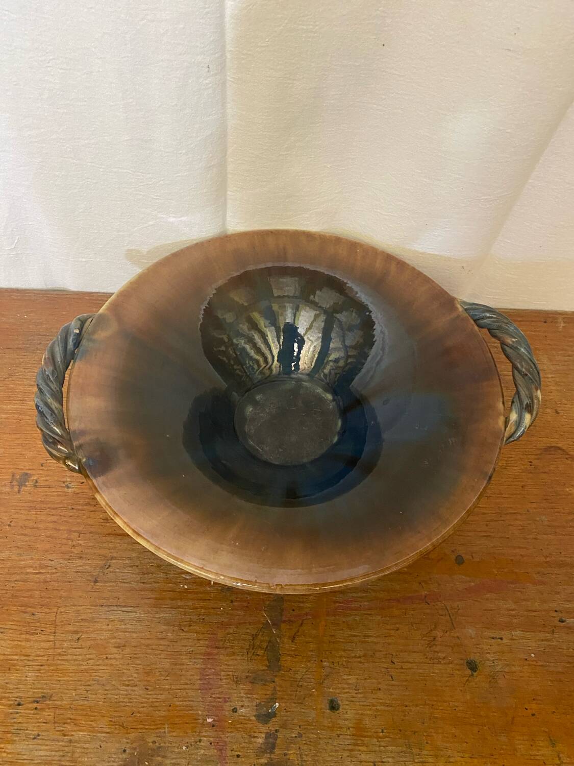 VALLAURIS Ceramic Brown & Blue Vintage Centerpiece