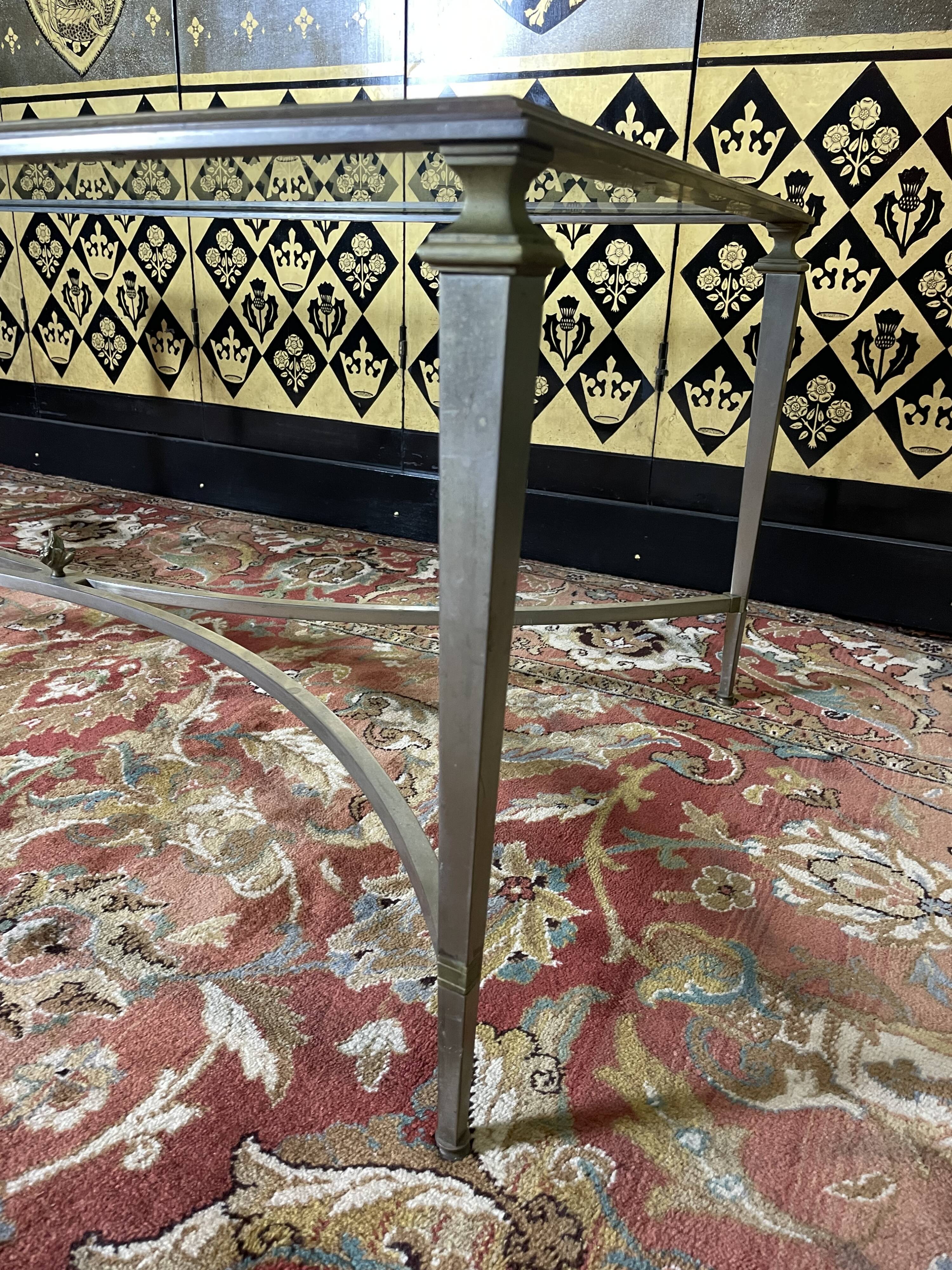 Neoclassical brass and glass coffee table