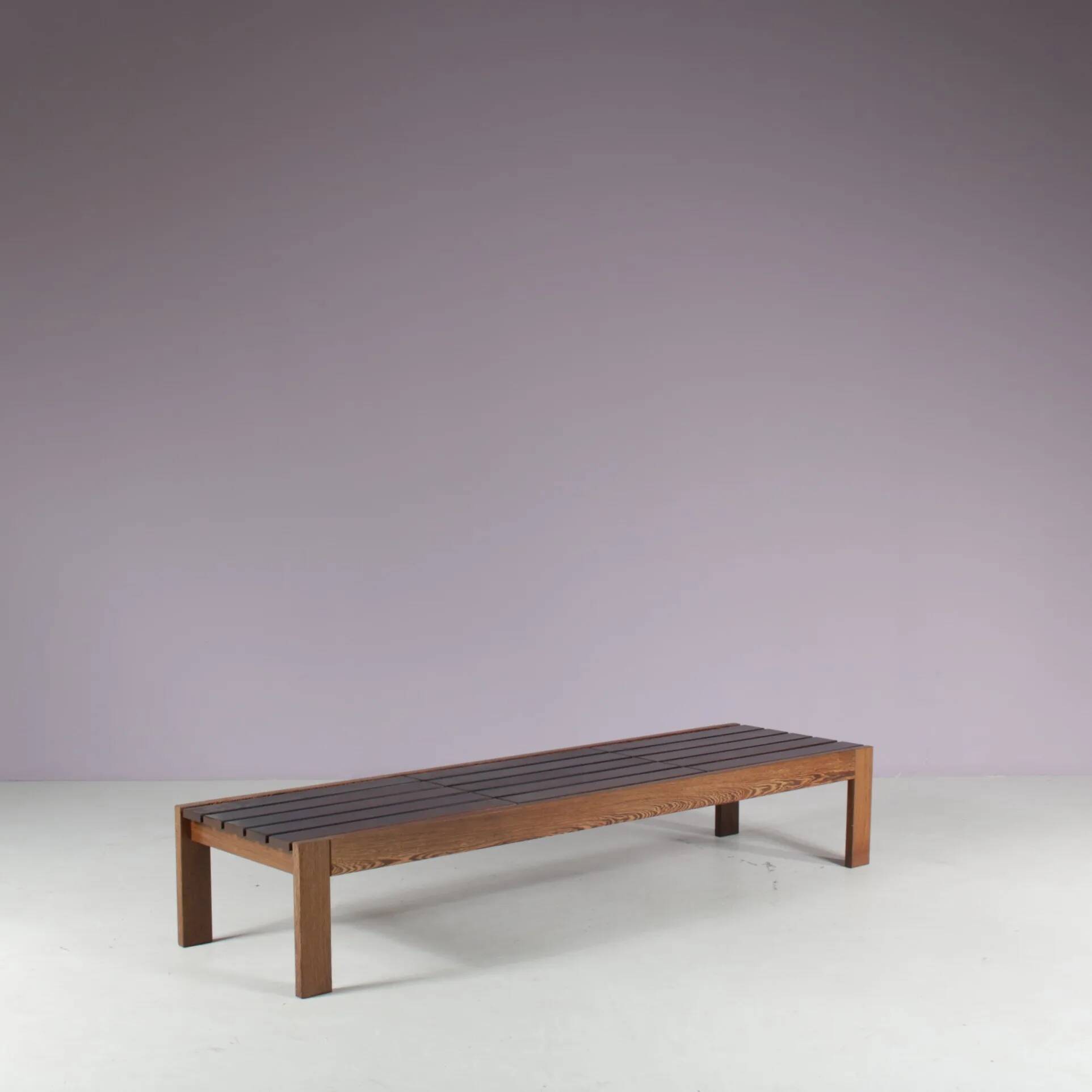 1960s Wengé wooden slat bench from the Netherlands