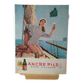 A beer paper advertisement Ancre Pils sailboat & woman from a period magazine