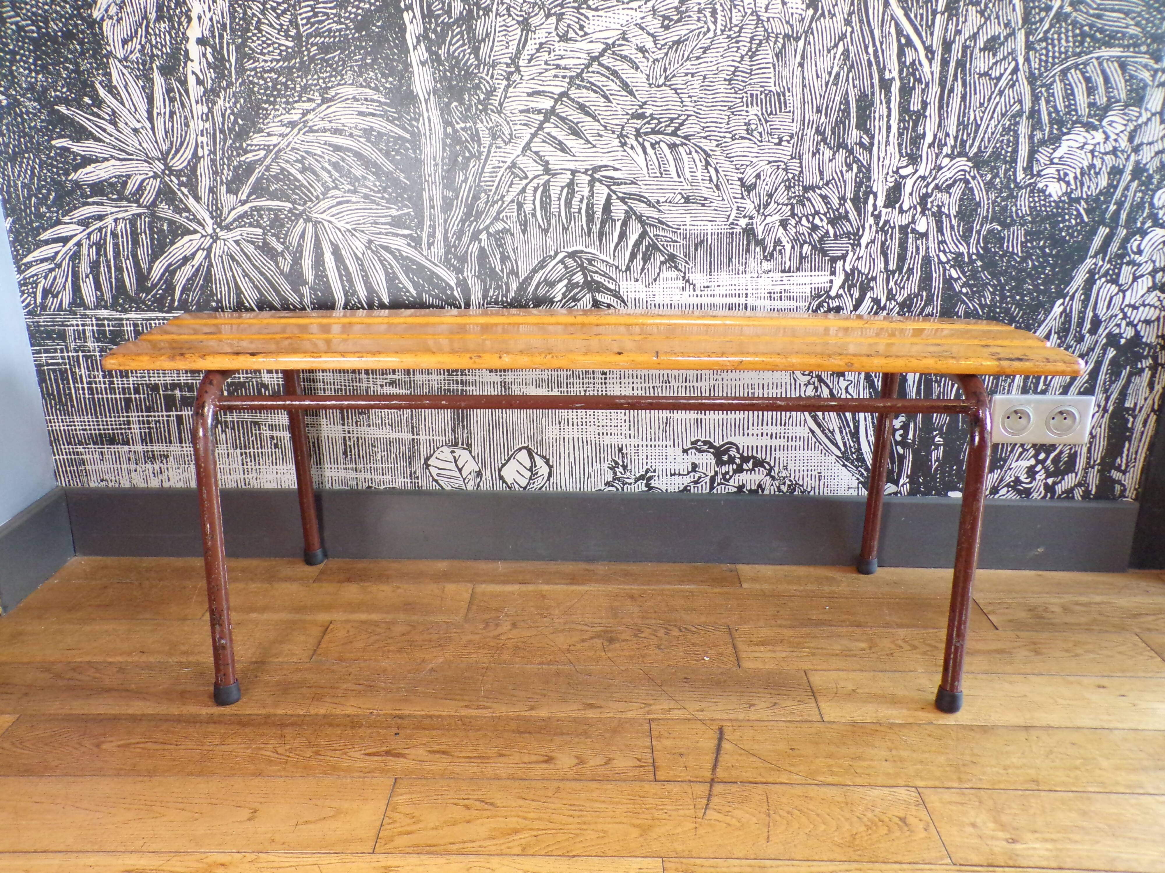 Slatted school bench