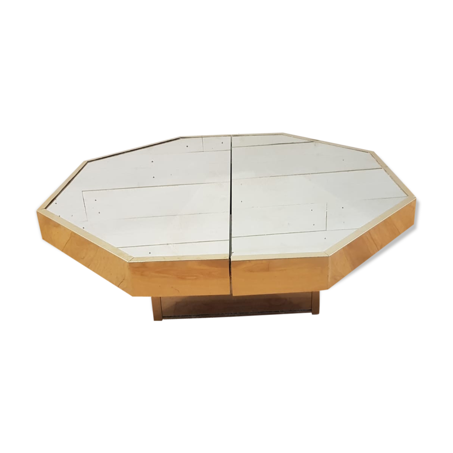 Low octagonal mirror and gold metal France 1970 bar table
